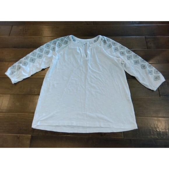 J. Jill Tops - J. JILL PURE Women's white knit embroidered long-sleeve top - L Tall